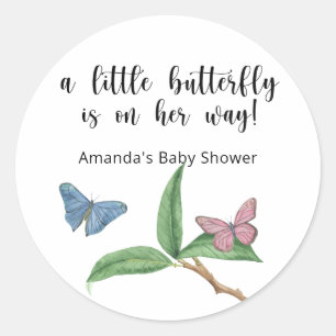 Sticker Rond Un petit papillon est en route Baby shower