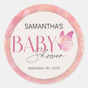 Sticker Rond Un petit papillon est sur le Baby shower Way