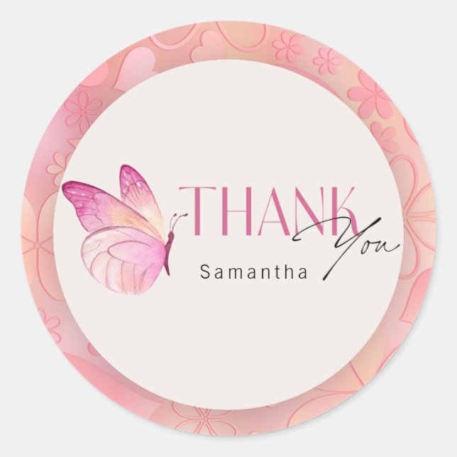 Sticker Rond Un petit papillon est sur le Baby shower Way (Devant)