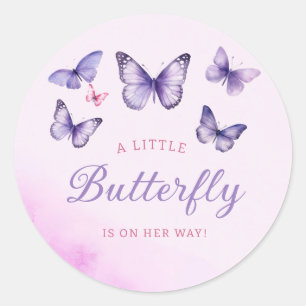 Sticker Rond Un petit papillon violet Baby shower fille