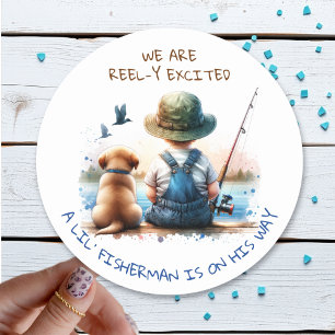 Sticker Rond Un Petit Pêcheur   Le Baby shower du garçon mou