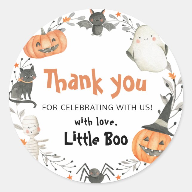 Sticker Rond Un Petit Petit Boo Halloween Baby shower D'Automne (Devant)