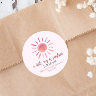 Sticker Rond Un Petit Rayon De Soleil Baby shower Rose