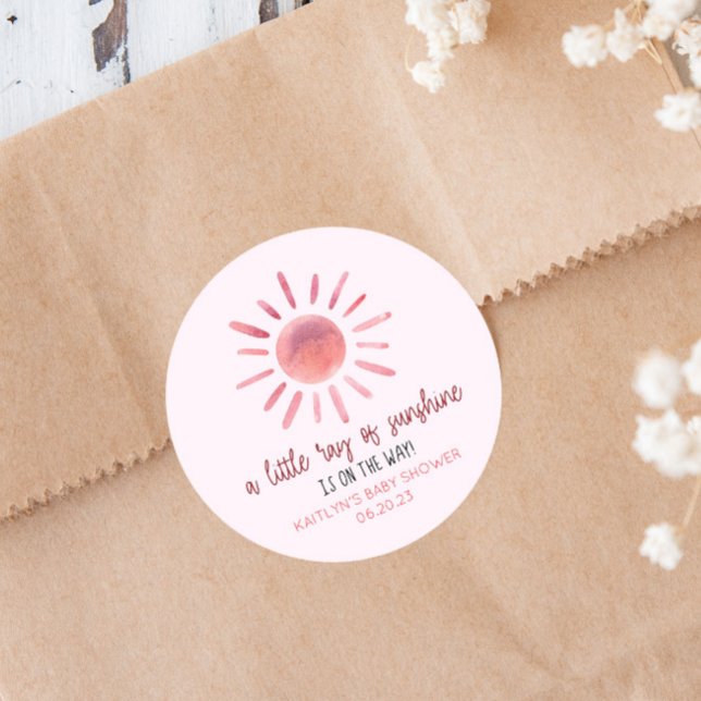 Sticker Rond Un Petit Rayon De Soleil Baby shower Rose (Créateur téléchargé)