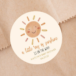 Sticker Rond Un Petit Rayon De Soleil Jaune Baby shower Soleil