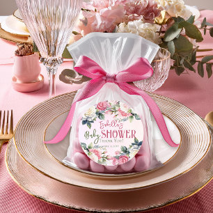 Sticker Rond Un petit Rose Floral Girl Baby shower Merci