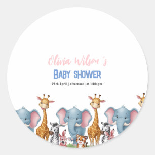 Sticker Rond Un petit safari sauvage c'est un baby shower de fi