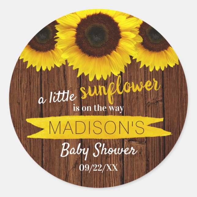 Sticker Rond Un Petit Tournesol Est En Route ! Baby shower (Devant)