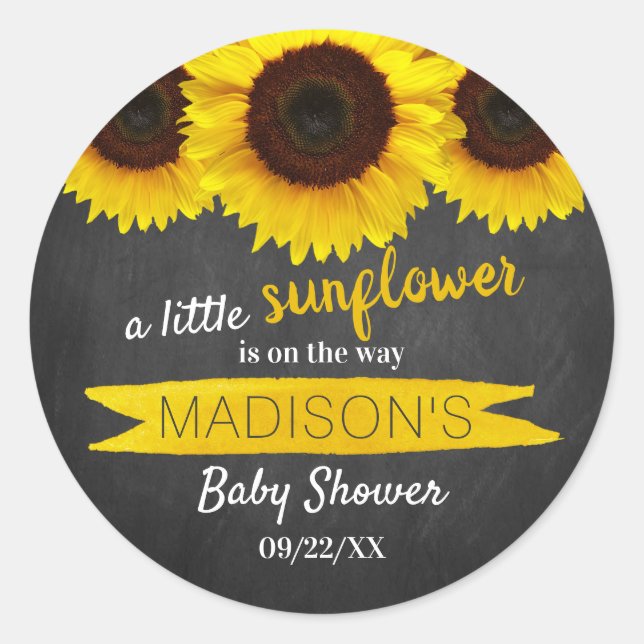 Sticker Rond Un Petit Tournesol Est En Route ! Baby shower (Devant)
