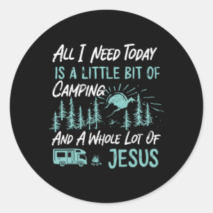 Sticker Rond Un peu de camping et Jésus caravane camping-car