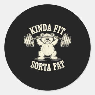 Sticker Rond Un peu en forme assez gros ours drôle de gym rétro