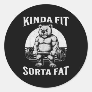 Sticker Rond Un peu en forme plutôt gros ours de gym drôle d'ha