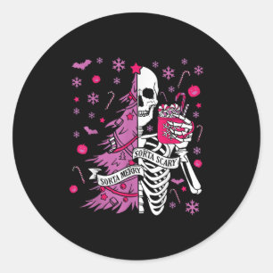 Sticker Rond Un peu joyeux, un peu drôle, squelette de Noël, ar