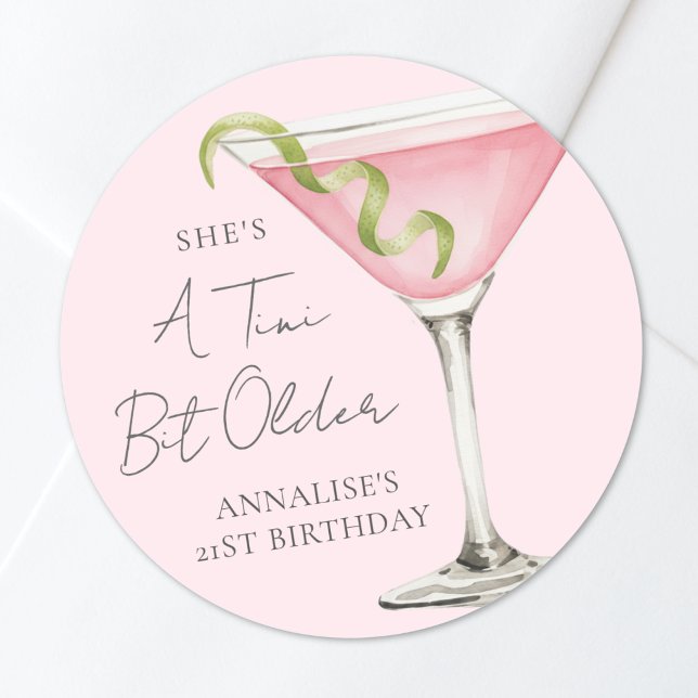 Sticker Rond Un peu plus âgé Martini Anniversaire (Tini Bit Older Martini Birthday Classic Round Sticker )