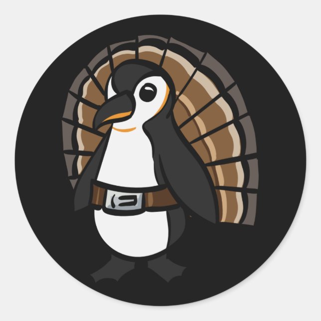 Sticker Rond Un pingouin en costume de dinde. (Devant)