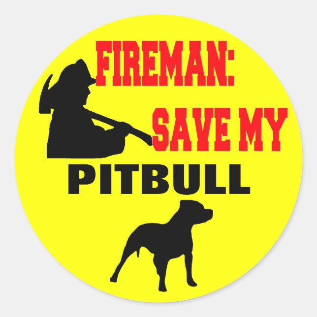 Sticker Rond Un pompier sauve mon pitbull (Devant)
