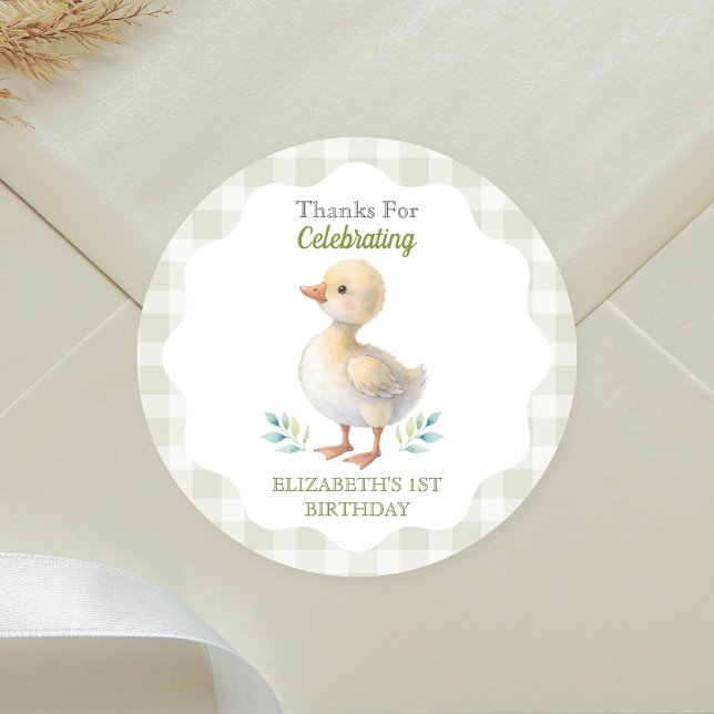 Sticker Rond Un premier anniversaire de bébé en vichy vert One  (Créateur téléchargé)