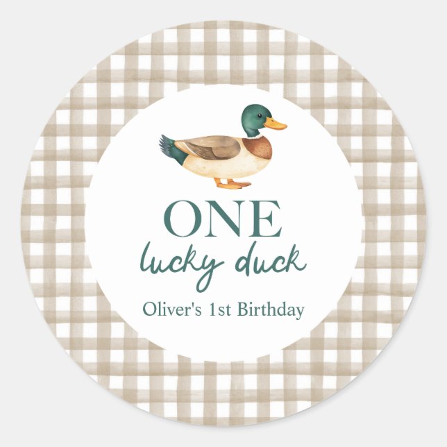 Sticker Rond Un premier anniversaire de One Lucky Duck (Devant)