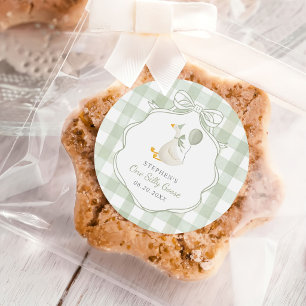 Sticker Rond Un premier anniversaire d'oie sotte avec un nœud v