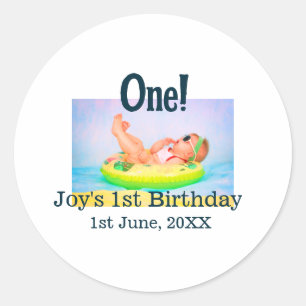 Sticker Rond Un premier anniversaire photo moderne ajouter nom 