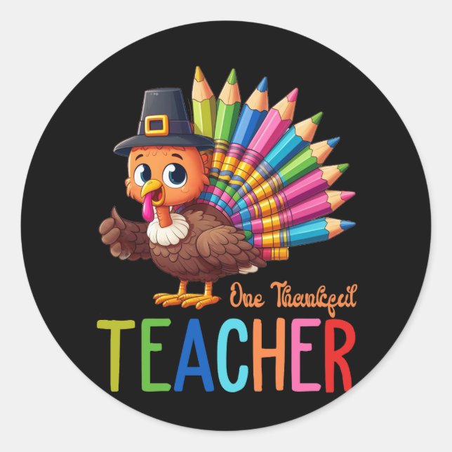 Sticker Rond Un Professeur Remercié Thanksgiving Turquie mignon (Devant)