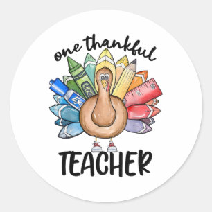 Sticker Rond Un Professeur Remercié Turquie Crayon Thanksgiving