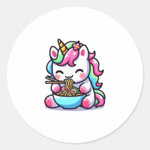 Sticker Rond Un ramen de mangeoire Rinbow Unicorn