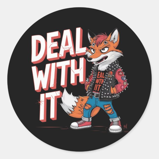 Sticker Rond Un renard de bande dessinée dans un style punk Har (Devant)
