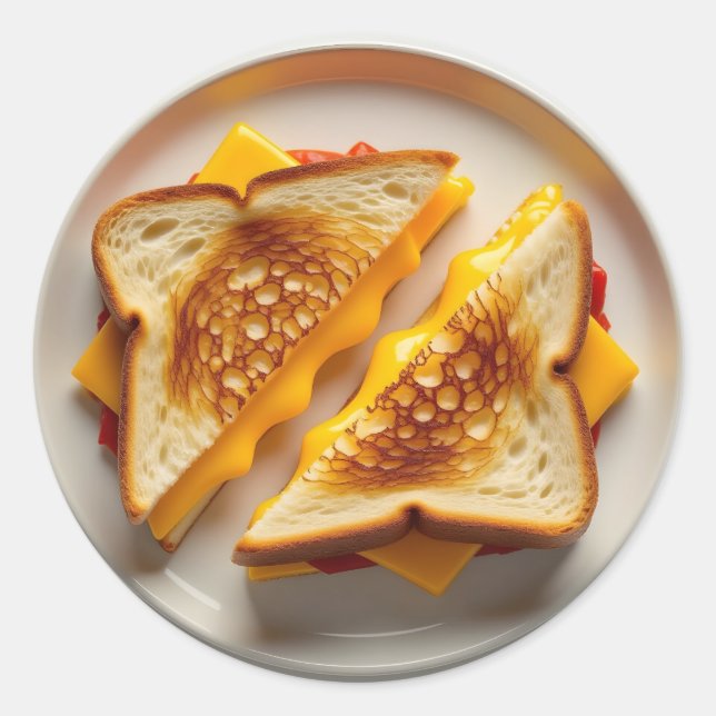 Sticker Rond Un sandwich au fromage grillé sur une assiette (Devant)