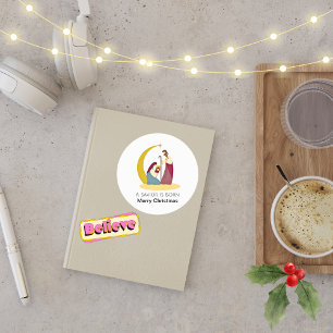 Sticker Rond Un Sauveur Naît Joyeuse Nativité De Noël