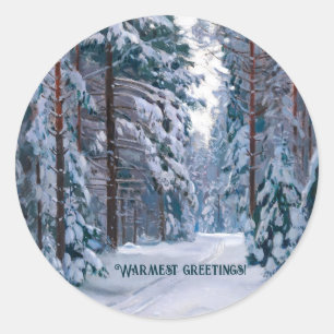 Sticker Rond Un sentier neigeux dans la forêt