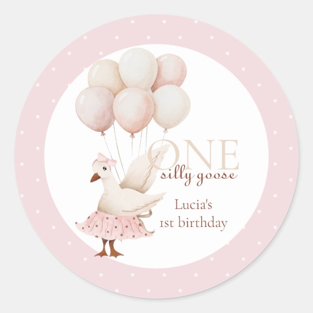 Sticker Rond Un Silencieux Goose Pink Pastel 1er Anniversaire (Devant)