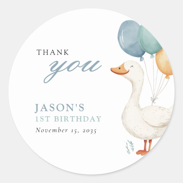 Sticker Rond Un sot Goose Boy 1er anniversaire (Devant)