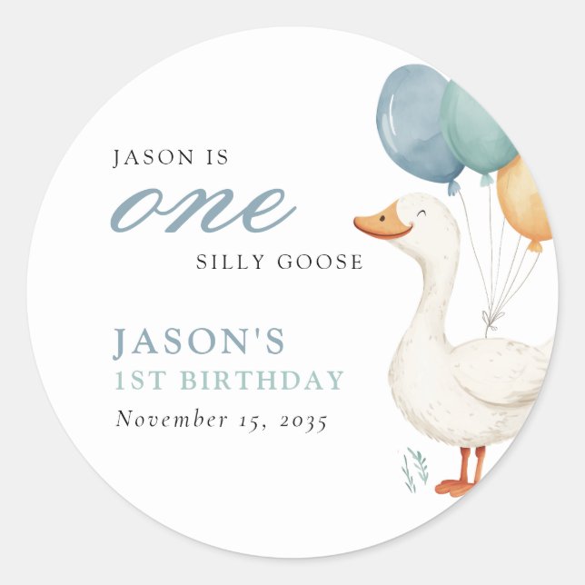 Sticker Rond Un sot Goose Boy 1er anniversaire (Devant)