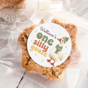 Sticker Rond Un sot oie Noël Vert 1er anniversaire