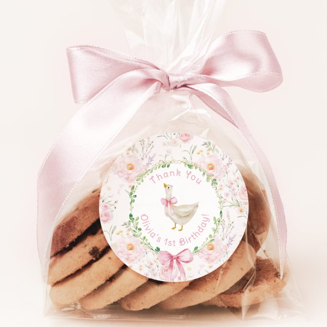 Sticker Rond Un sot oie rose pâle Merci d'anniversaire (Créateur téléchargé)