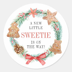Sticker Rond Un Sweetie est en cours de Baby shower de Noël