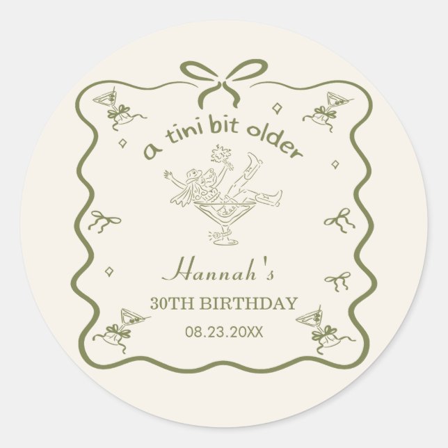 Sticker Rond Un Tini Bit Older Espresso Martini Bow Anniversair (Devant)