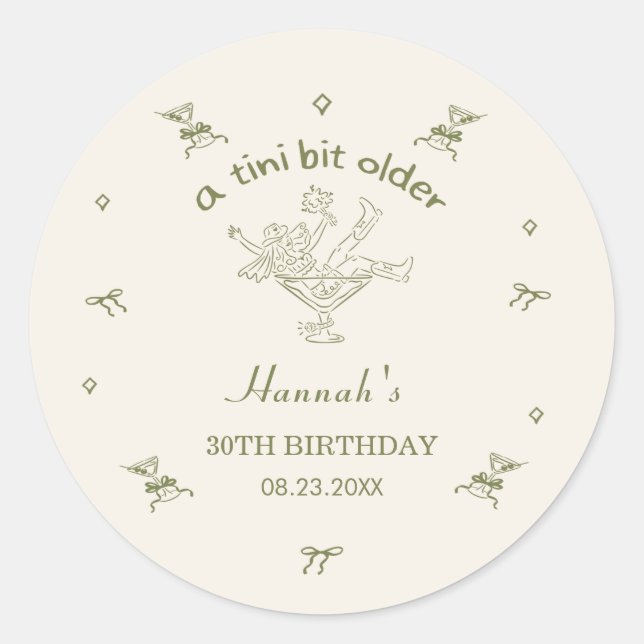 Sticker Rond Un Tini Bit Older Espresso Martini Bow Anniversair (Devant)