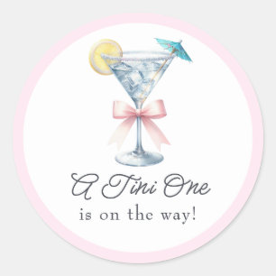 Sticker Rond Un Tini Un Est en Route Fête Prénatale Martini Bab
