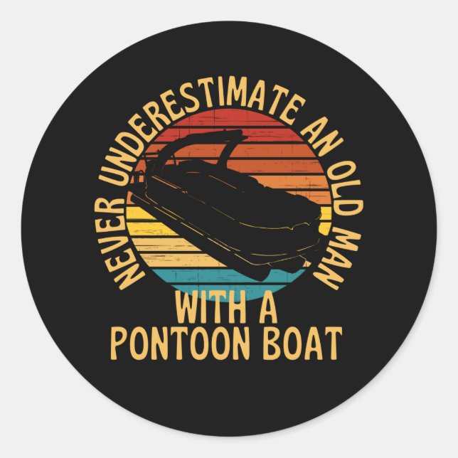 Sticker Rond Un Vieux Homme Avec Un Bateau À Ponton (Devant)