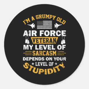 Sticker Rond Un vieux vétéran grincheux de l'armée de l'air ret