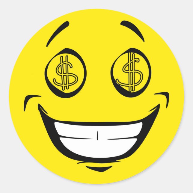 Sticker Rond Un visage Jaune aux yeux d'argent gourmand (Devant)