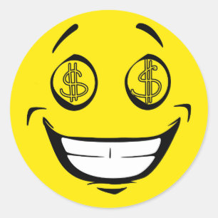 Sticker Rond Un visage Jaune aux yeux d'argent gourmand