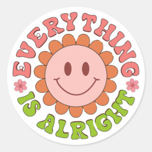 Sticker Rond Un visage souriant avec une fleur et les mots part