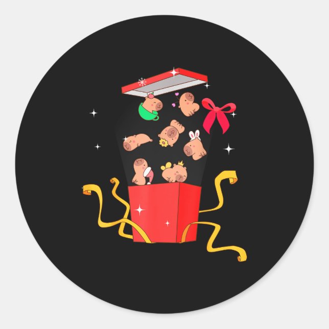 Sticker Rond Unboxing Blind Box Capybara Pyjama Ugly Christmas  (Devant)