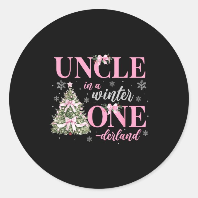 Sticker Rond Uncle In A Winter Onederland Birthday Girl Christm (Devant)