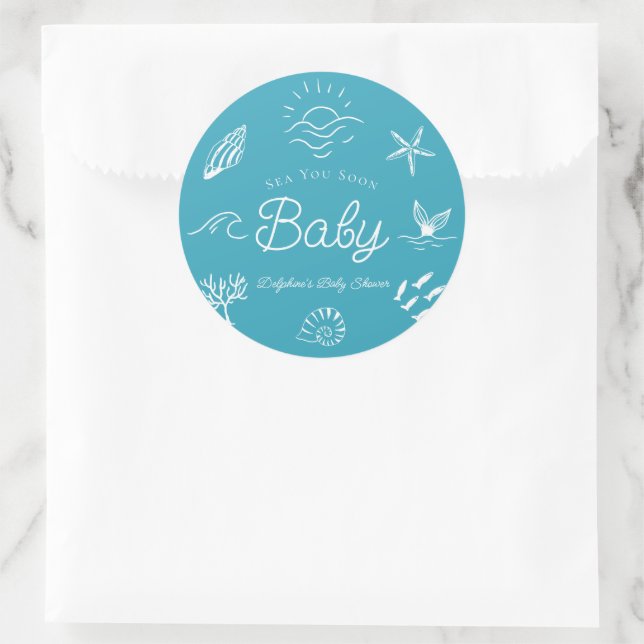 Sticker Rond Under the Sea You Soon Blue Boy Baby Shower (Sac)