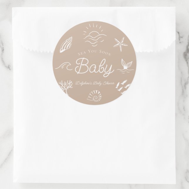 Sticker Rond Under the Sea You Soon Brown Baby Shower (Sac)