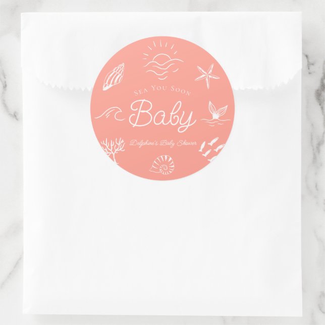 Sticker Rond Under the Sea You Soon Pink Girl Baby Shower (Sac)